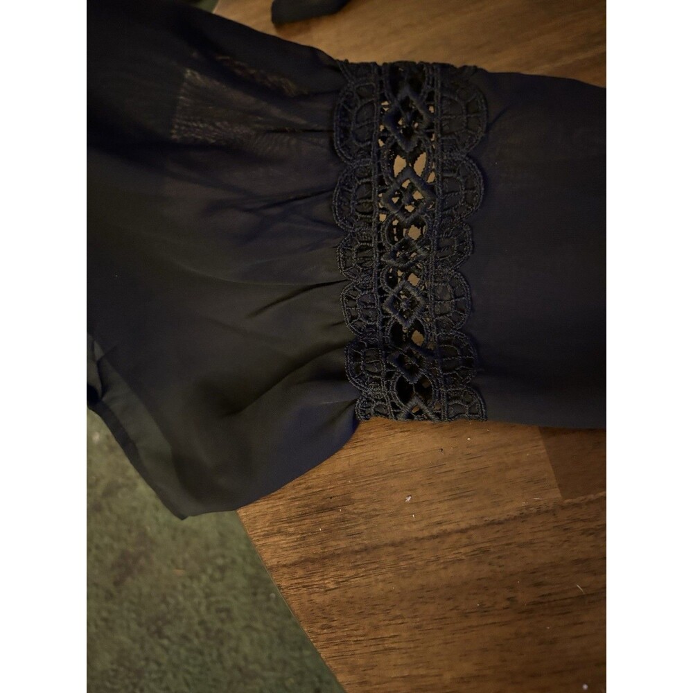 Antthony Original Black Sheer Lace Button Blouse Round Neck Women's M
